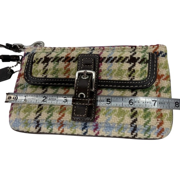VTG Coach Tattersall Houndstooth Wool Tweed Wristlet Multicolor Leather Trim Bag